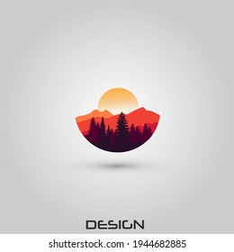 plantilla de diseño de logotipo, con icono de paisaje circular naranja