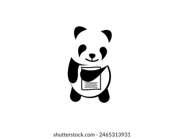 Logo design template panda carrying a paper