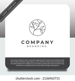 logo design template, with plant icon in circle outline drawing