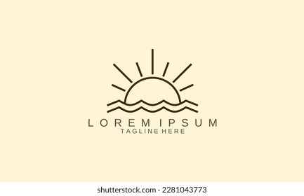 Logo design template. Rising sun logo design in the middle of the sea, luxury design for your company. Line art logo flat design.