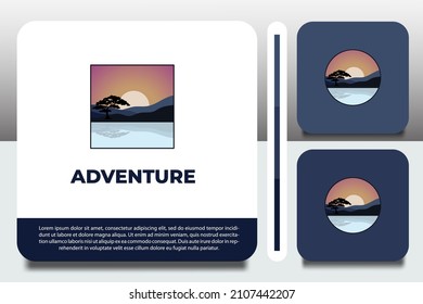 logo design template, with scenery and mountain icon, with business card design