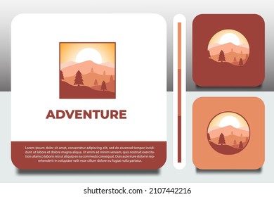 logo design template, with scenery and mountain icon, with business card design