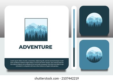 logo design template, with scenery and mountain icon, with business card design