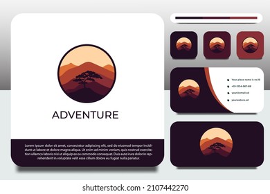 logo design template, with scenery and mountain icon, with business card design