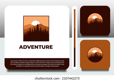 logo design template, with scenery and mountain icon, with business card design