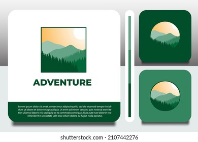 logo design template, with scenery and mountain icon, with business card design