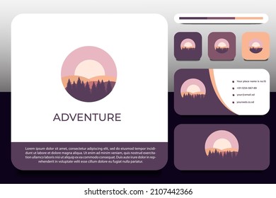 logo design template, with scenery and mountain icon, with business card design