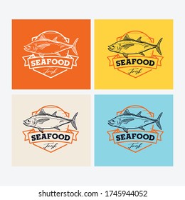 logo design template for seafood restaurant cafe company with modern graphic design style