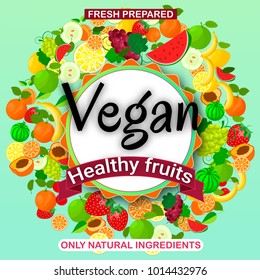  Logo design template for shops and cafes Healthy Eating .Vector illustration of summer sale and special offer words on fruits pattern.