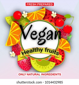  Logo design template for shops and cafes Healthy Eating .
Vector illustration of summer sale and special offer words on fruits pattern.
