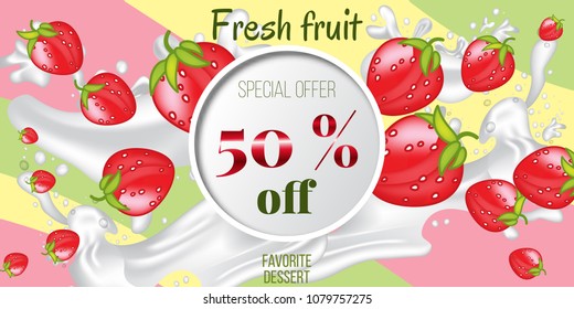 Logo design template for shops and cafes Healthy Eating .Vector illustration of summer sale and special offer words on fruits pattern.