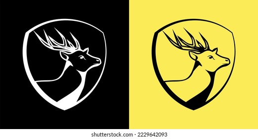 Logo design template with a simple deer head icon. Wild animal flat icon.