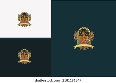 logo design template skull and red rose vector design