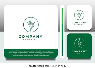 plantilla de diseño de logotipo, con un pequeño icono de planta verde