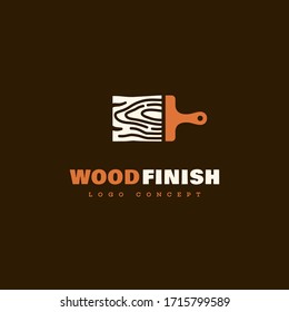 Logo design template with stylized brush for wood finishing service, wood shop, carpentry, woodworkers, wood working industry. Vector illustration.