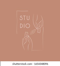 Logo design template in trendy linear minimal style. Vector abstract hands. Abstract symbol for organic products, beauty cosmetics, jewellery and hand crafted.