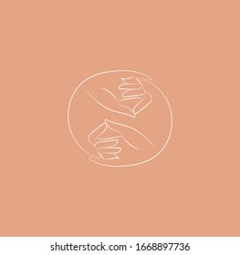 Logo design template in trendy linear minimal style. Vector abstract hands. Abstract symbol for organic products, beauty cosmetics, jewellery and hand crafted.