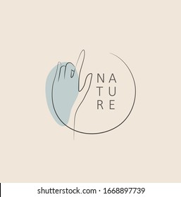 Logo design template in trendy linear minimal style. Vector abstract hands. Abstract symbol for organic products, beauty cosmetics, jewellery and hand crafted.