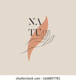 Logo design template in trendy linear minimal style. Vector abstract hands. Abstract symbol for organic products, beauty cosmetics, jewellery and hand crafted.