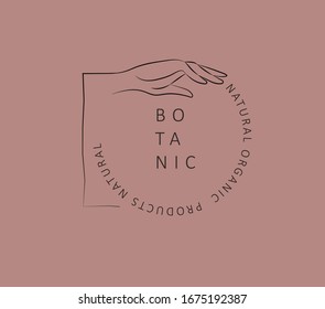 Logo design template in trendy linear minimal style. Vector abstract hands. Abstract symbol for organic products, beauty cosmetics, jewellery and hand crafted.
