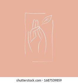 Logo design template in trendy linear minimal style. Vector abstract hands. Abstract symbol for organic products, beauty cosmetics, jewellery and hand crafted.