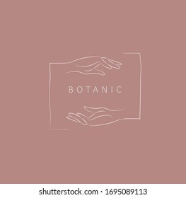 Logo design template in trendy linear minimal style. Vector abstract hands. Abstract symbol for organic products, beauty cosmetics, jewellery and hand crafted.