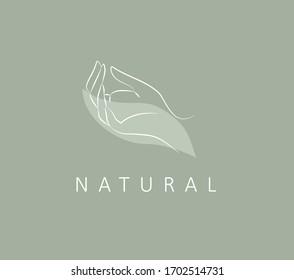 Logo design template in trendy linear minimal style. Vector abstract hands. Abstract symbol for organic products, beauty cosmetics, jewellery and hand crafted.