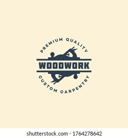 Logo design template with two hand planes for wood shop, carpentry, woodworkers, wood working industry, tool shop. Vector illustration.