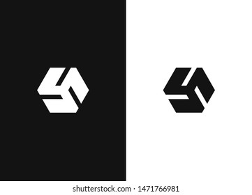 Logo design template. Universal vector icon. Minimalistic hexagonal geometric logo. Universal business identity element. Abstract shapes sign. Black white version.