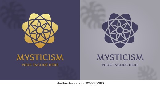 Logo design template vector graphic branding element. The emblem in the mystical style, the sun. Symbol for jewelry, restaurant, cosmetics, beauty products, tattoo studios, spa salon, studios.