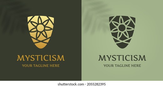 Logo design template vector graphic branding element. The emblem in the mystical style, the sun. Symbol for jewelry, restaurant, cosmetics, beauty products, tattoo studios, spa salon, studios.