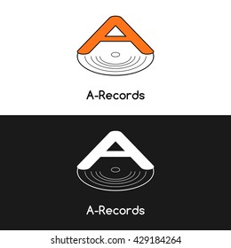 Logo design template. Vector illustration with letter A  and abstract disk. 