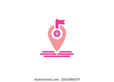 Logo Design Template of vibrant featuring a location pin with a citrus slice, ideal for travel or food-related brands, tourism or beverage companies.