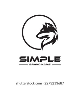 Plantilla de diseño de logotipo, con un icono de cabeza de lobo en círculo negro