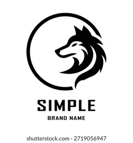 Plantilla de diseño del logotipo, con el icono de la cabeza de un lobo en un círculo negro