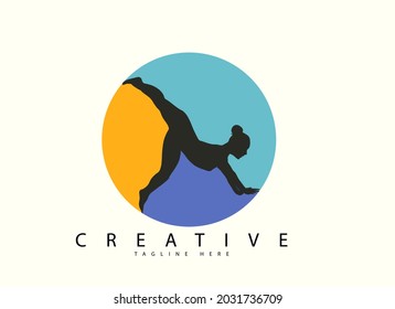 Logo design template, women's fitness exercise flexible pattern and graceful body, moon and tree silhouette landscape design