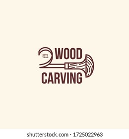 Logo design template for wood carving, wood shop, carpenter, woodworkers, carver, engraver, wood working industry. Linear style. Vector illustration.