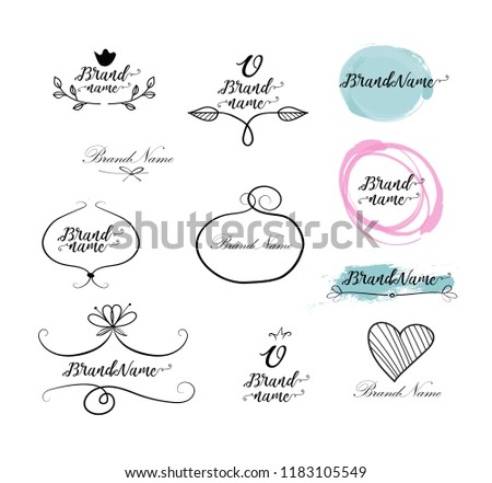 Logo design templates. Hand drawn doodle elements for invitation and greeting cards