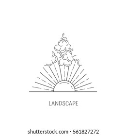 Logo design templates in linear style.  Landscape signs - travel and ecology concept. Perfect as emblems, labels and badges.