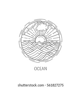 Logo design templates in linear style. Ocean - travel and ecology concept. Perfect as emblems, labels and badges.