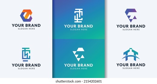 Logo design templates. Stylized letter T.