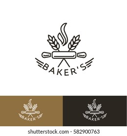 Logo design templates in trendy linear style for bakery emblems