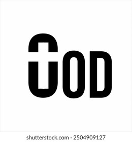 Texto de diseño de logotipo "Dios" símbolo con una cruz en la letra G.