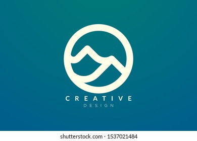 Logo design that combines circle objects with mountains. Minimalist and modern vector design for your business brand or product