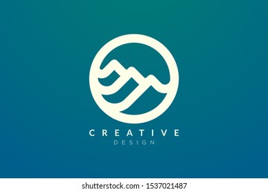 Logo design that combines circle objects with mountains. Minimalist and modern vector design for your business brand or product