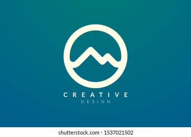 Logo design that combines circle objects with mountains. Minimalist and modern vector design for your business brand or product