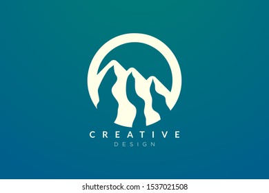 Logo design that combines circle objects with mountains. Minimalist and modern vector design for your business brand or product