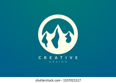 Logo design that combines circle objects with mountains. Minimalist and modern vector design for your business brand or product