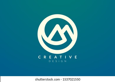 Logo design that combines circle objects with mountains. Minimalist and modern vector design for your business brand or product