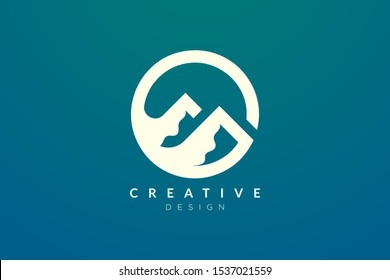 Logo design that combines circle objects with mountains. Minimalist and modern vector design for your business brand or product